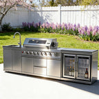 Stainless Steel Outdoor Kitchen Cabinet Barbecue Grill With Grill Cooktop Sink Fridge