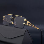 Fashion Metal Leopard Rimless Sunglasses Double Bridges Gradient Shades