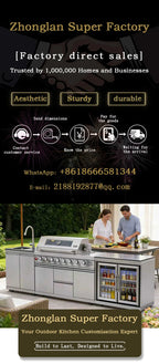 Stainless Steel Outdoor Kitchen Cabinet Barbecue Grill With Grill Cooktop Sink Fridge