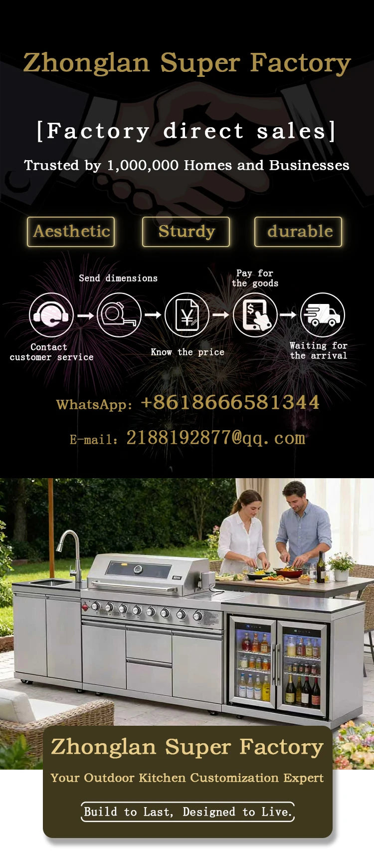 Stainless Steel Outdoor Kitchen Cabinet Barbecue Grill With Grill Cooktop Sink Fridge