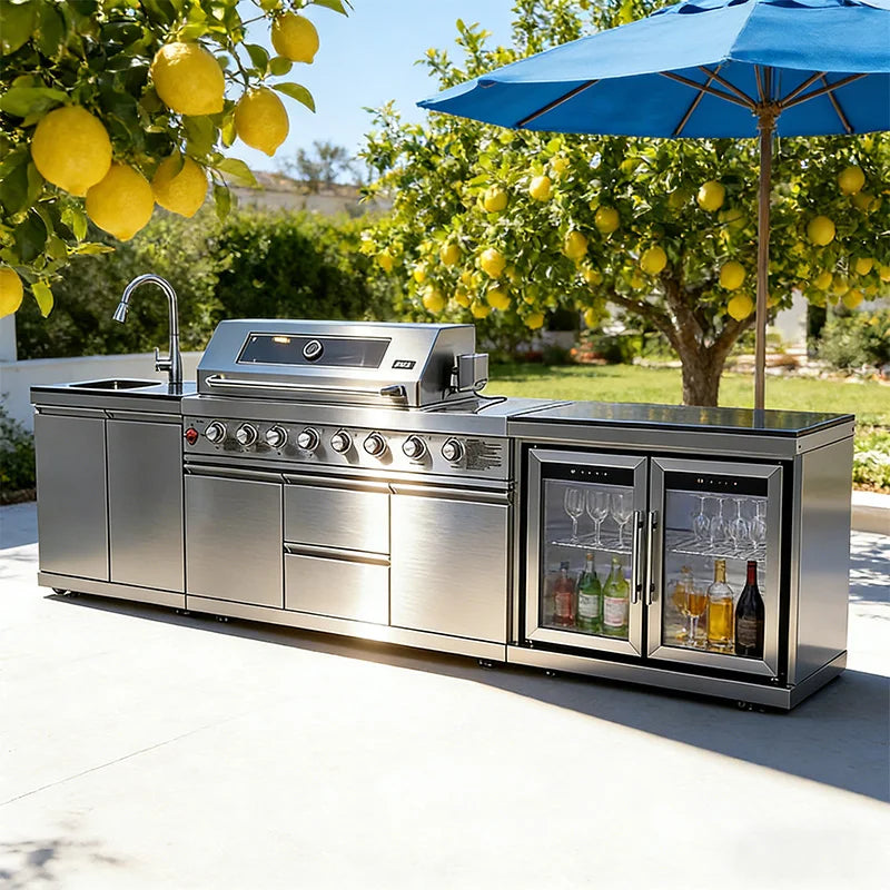 Stainless Steel Outdoor Kitchen Cabinet Barbecue Grill With Grill Cooktop Sink Fridge