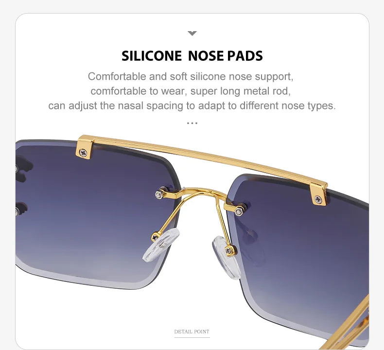 Fashion Metal Leopard Rimless Sunglasses Double Bridges Gradient Shades