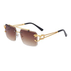 Fashion Metal Leopard Rimless Sunglasses Double Bridges Gradient Shades