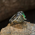 New men's luxury green gemstone domineering ring