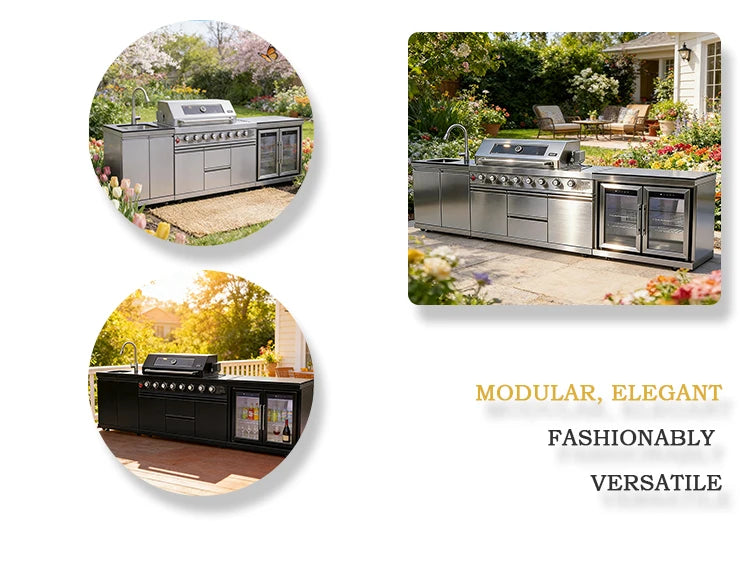 Stainless Steel Outdoor Kitchen Cabinet Barbecue Grill With Grill Cooktop Sink Fridge