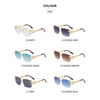 Fashion Metal Leopard Rimless Sunglasses Double Bridges Gradient Shades
