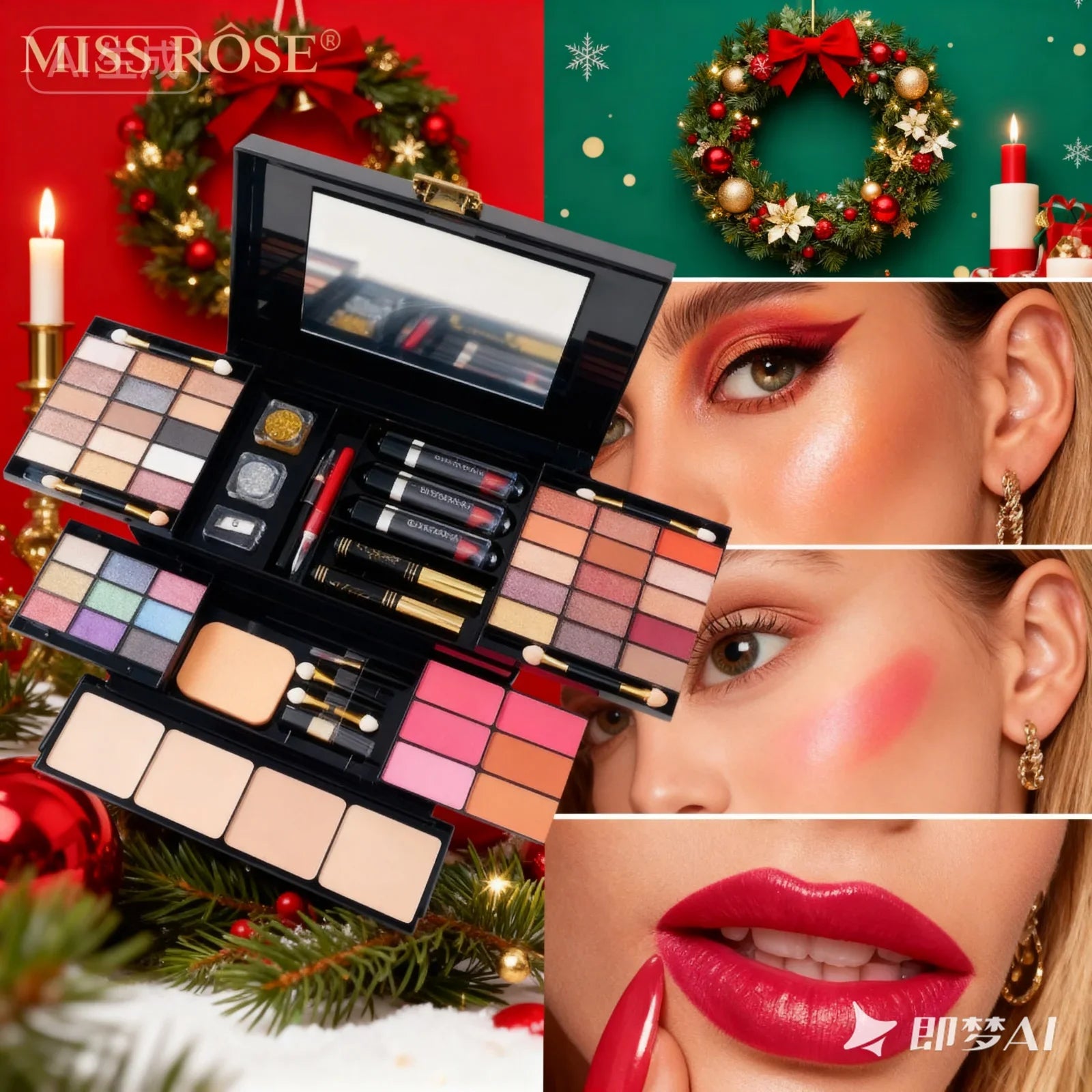 MISSROSE 82-Color Makeup Set with Eye Shadow Blush Lipstick High Gloss Powder Tray Mirror