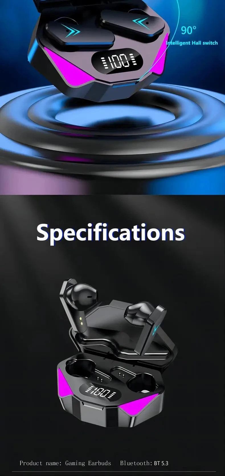 LED Display Gamer Earbuds with Mic