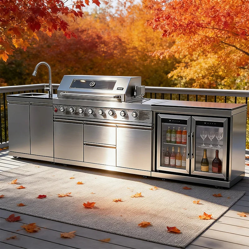 Stainless Steel Outdoor Kitchen Cabinet Barbecue Grill With Grill Cooktop Sink Fridge