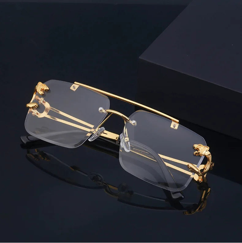 Fashion Metal Leopard Rimless Sunglasses Double Bridges Gradient Shades