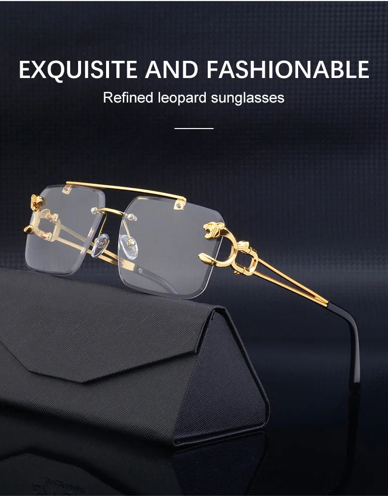 Fashion Metal Leopard Rimless Sunglasses Double Bridges Gradient Shades