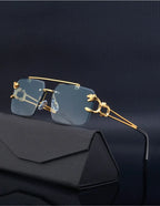 Fashion Metal Leopard Rimless Sunglasses Double Bridges Gradient Shades