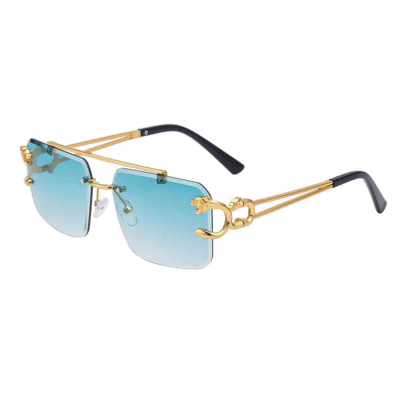 Fashion Metal Leopard Rimless Sunglasses Double Bridges Gradient Shades