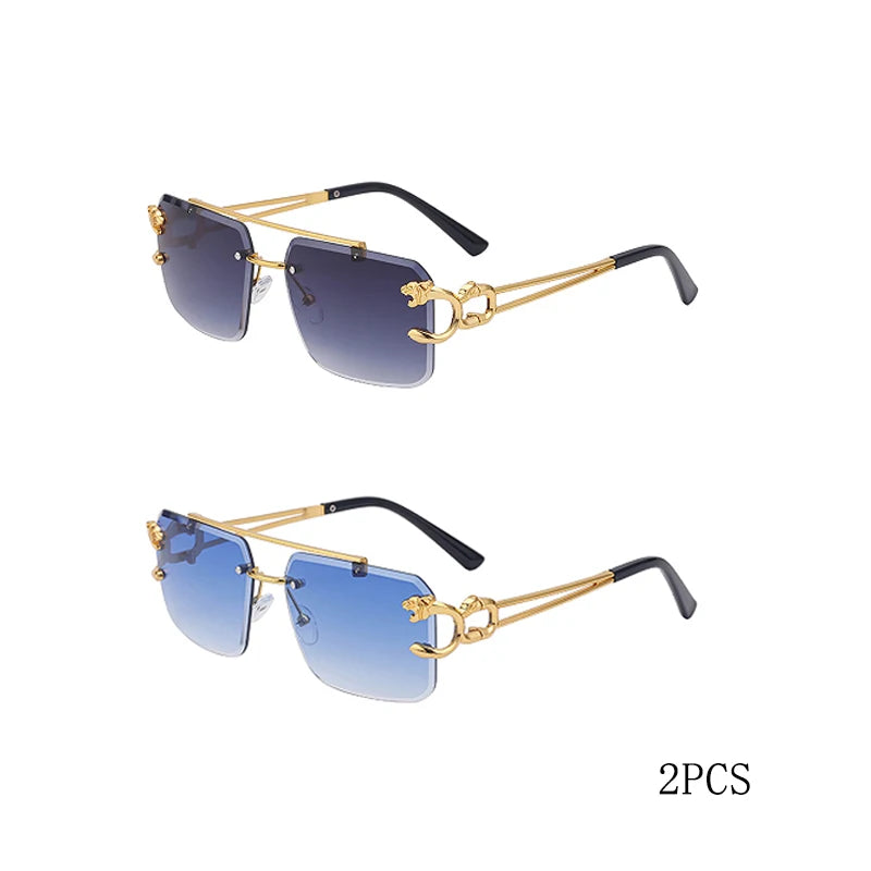 Fashion Metal Leopard Rimless Sunglasses Double Bridges Gradient Shades
