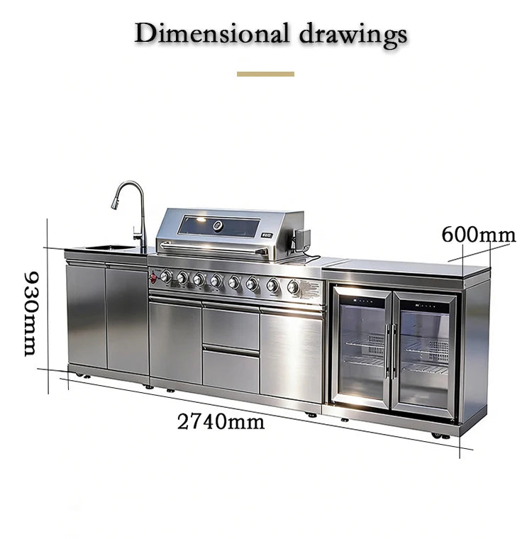 Stainless Steel Outdoor Kitchen Cabinet Barbecue Grill With Grill Cooktop Sink Fridge