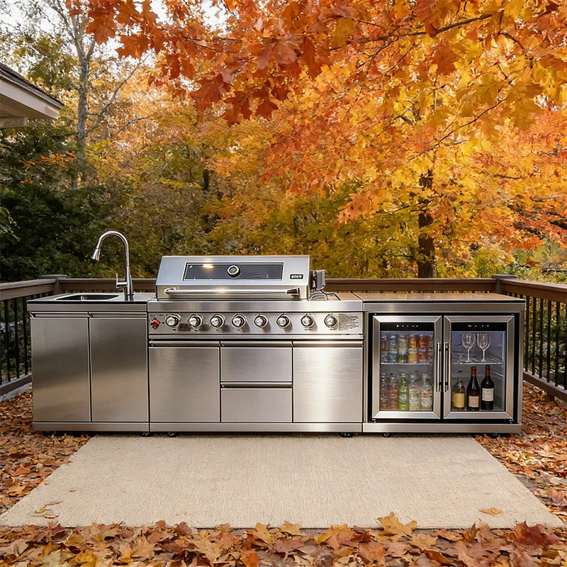 Stainless Steel Outdoor Kitchen Cabinet Barbecue Grill With Grill Cooktop Sink Fridge