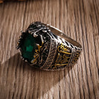 New men's luxury green gemstone domineering ring