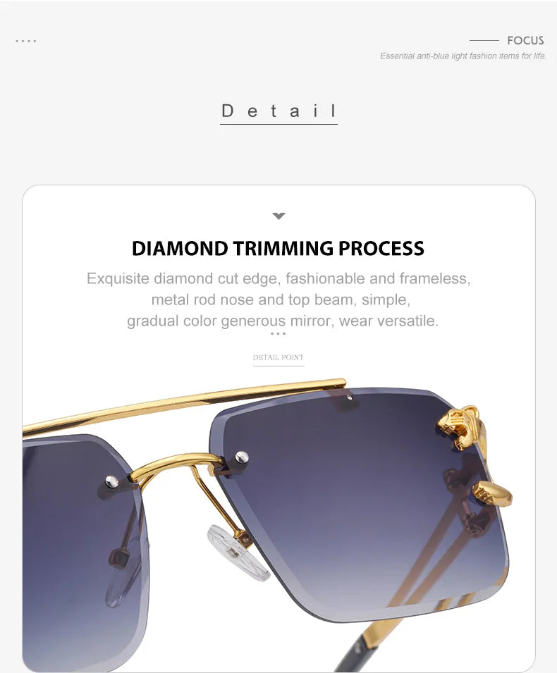 Fashion Metal Leopard Rimless Sunglasses Double Bridges Gradient Shades