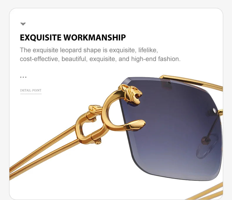 Fashion Metal Leopard Rimless Sunglasses Double Bridges Gradient Shades