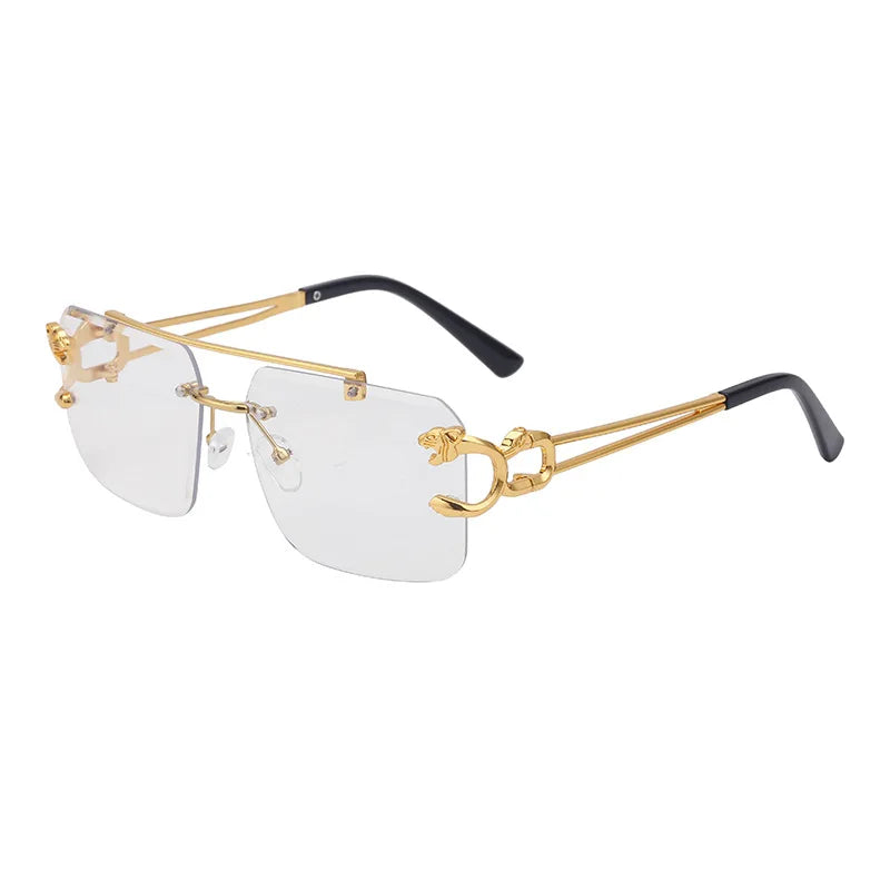 Fashion Metal Leopard Rimless Sunglasses Double Bridges Gradient Shades
