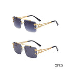 Fashion Metal Leopard Rimless Sunglasses Double Bridges Gradient Shades