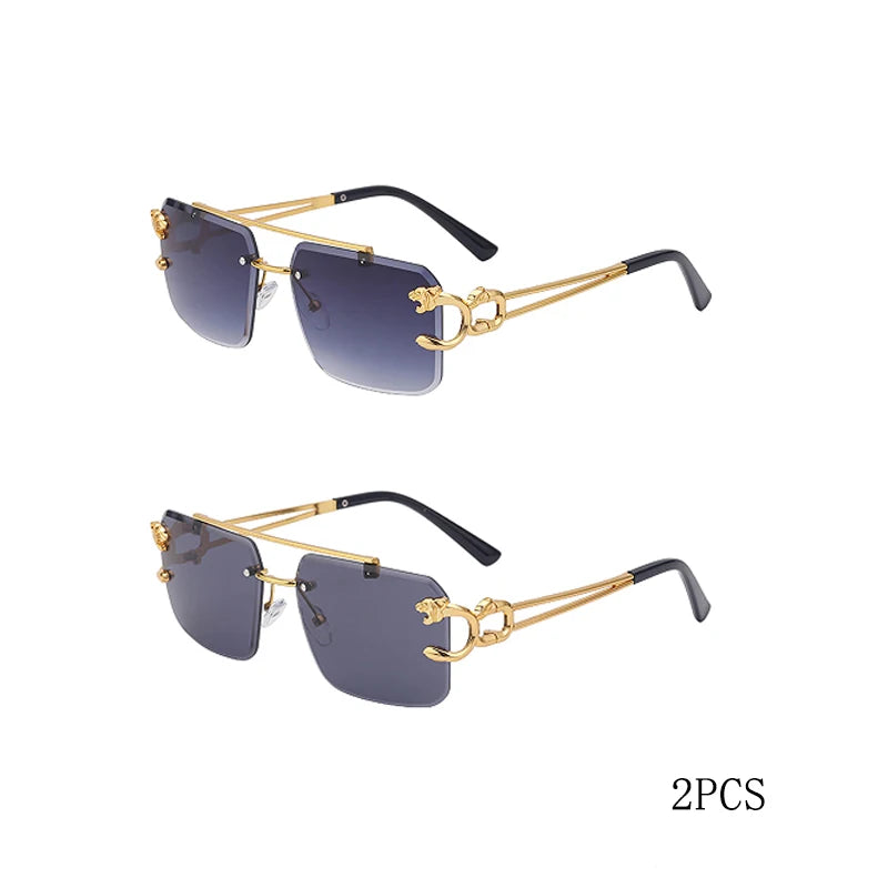 Fashion Metal Leopard Rimless Sunglasses Double Bridges Gradient Shades