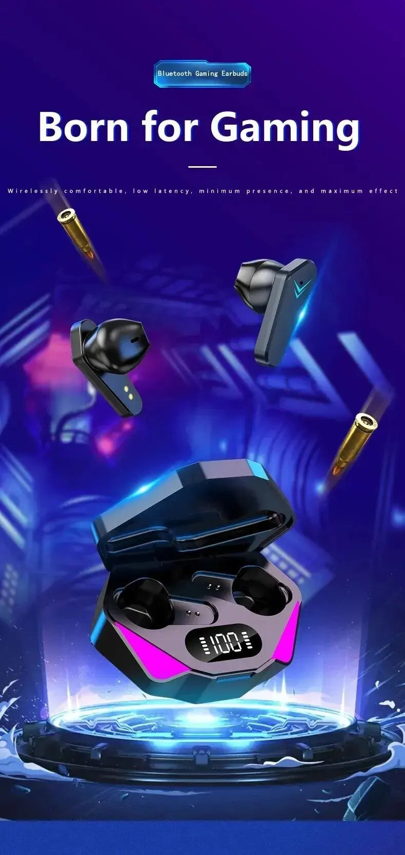 LED Display Gamer Earbuds with Mic