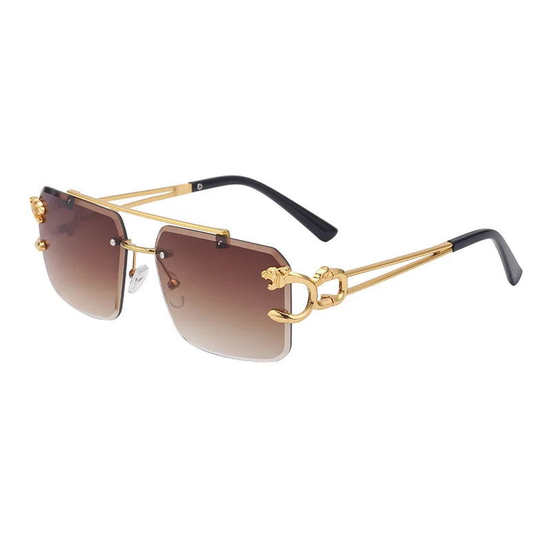 Fashion Metal Leopard Rimless Sunglasses Double Bridges Gradient Shades