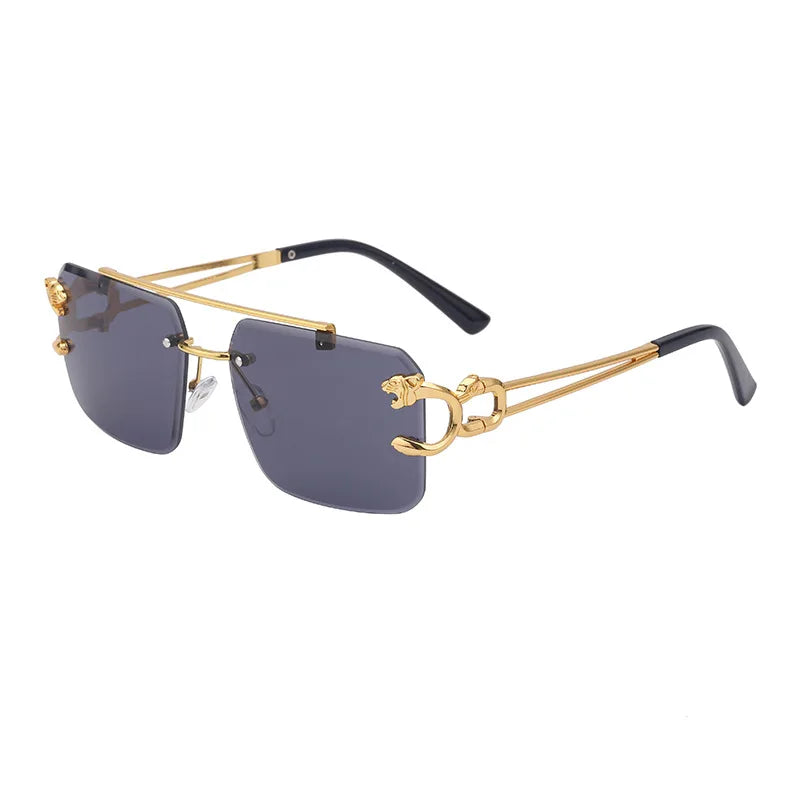 Fashion Metal Leopard Rimless Sunglasses Double Bridges Gradient Shades