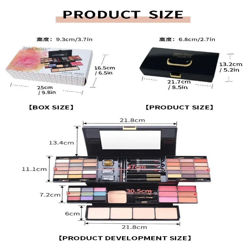 MISSROSE 82-Color Makeup Set with Eye Shadow Blush Lipstick High Gloss Powder Tray Mirror
