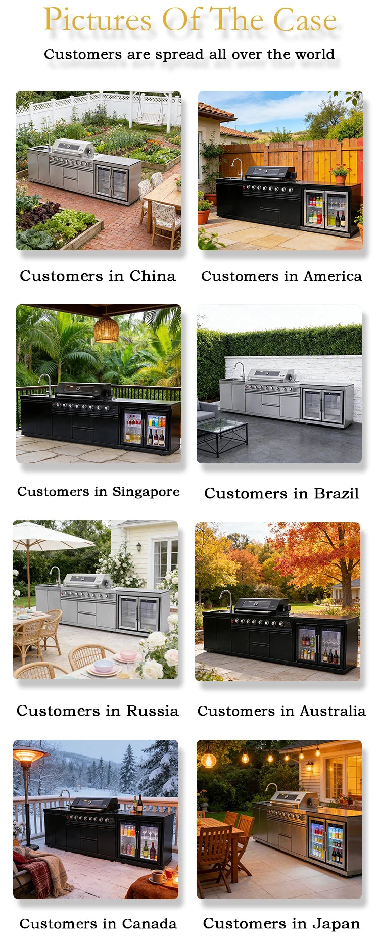 Stainless Steel Outdoor Kitchen Cabinet Barbecue Grill With Grill Cooktop Sink Fridge